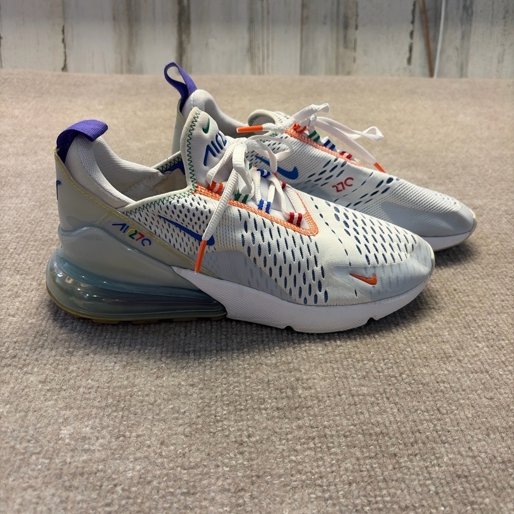 Nike Air Max 270 GS White Multi Color Running Shoes Size 6.5Y 0649